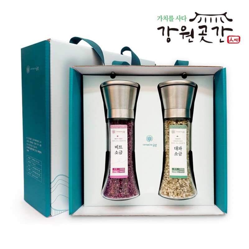 태백담은 산소소금 그라인더 소금 150g 2종 선물세트 - 강원곳간.com