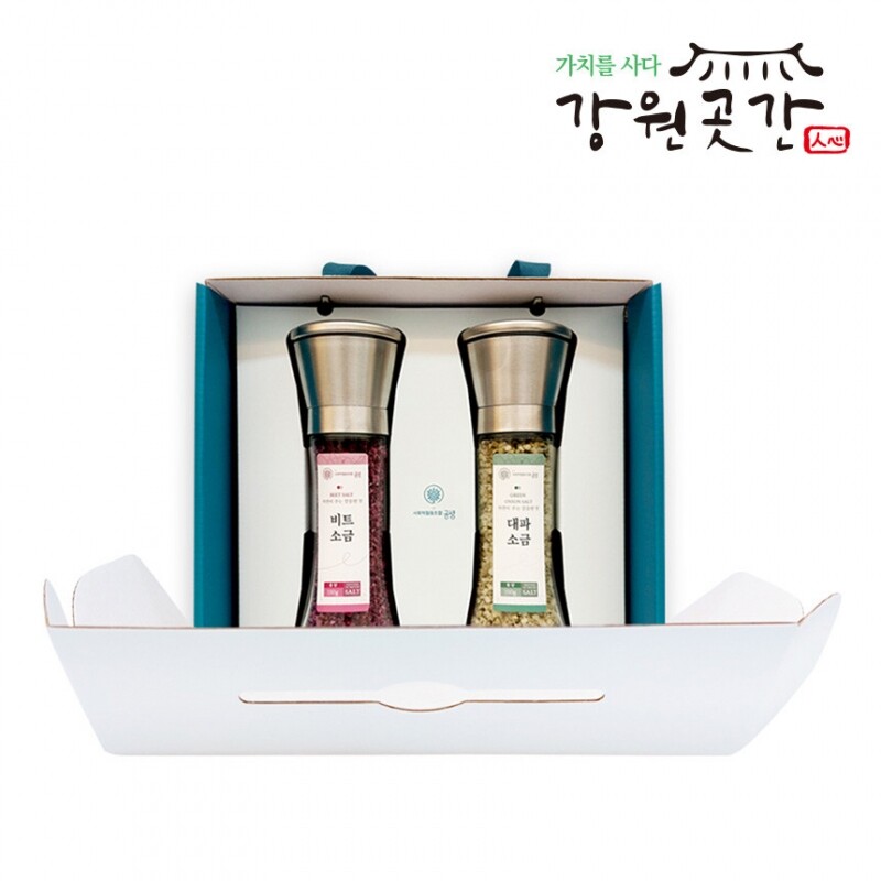 태백담은 산소소금 그라인더 소금 150g 2종 선물세트 - 강원곳간.com